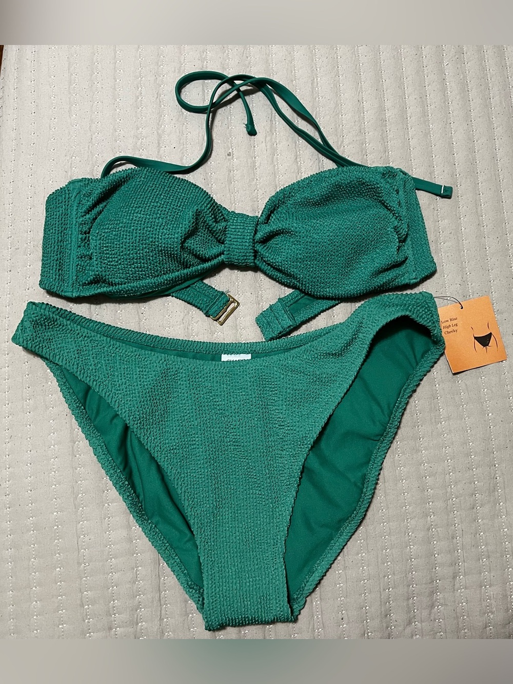 Shade & Shore Textured Teal Bandeau Bikini Set